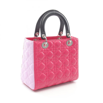 Christian Dior Lady Dior Black Pink Leather Handbag
