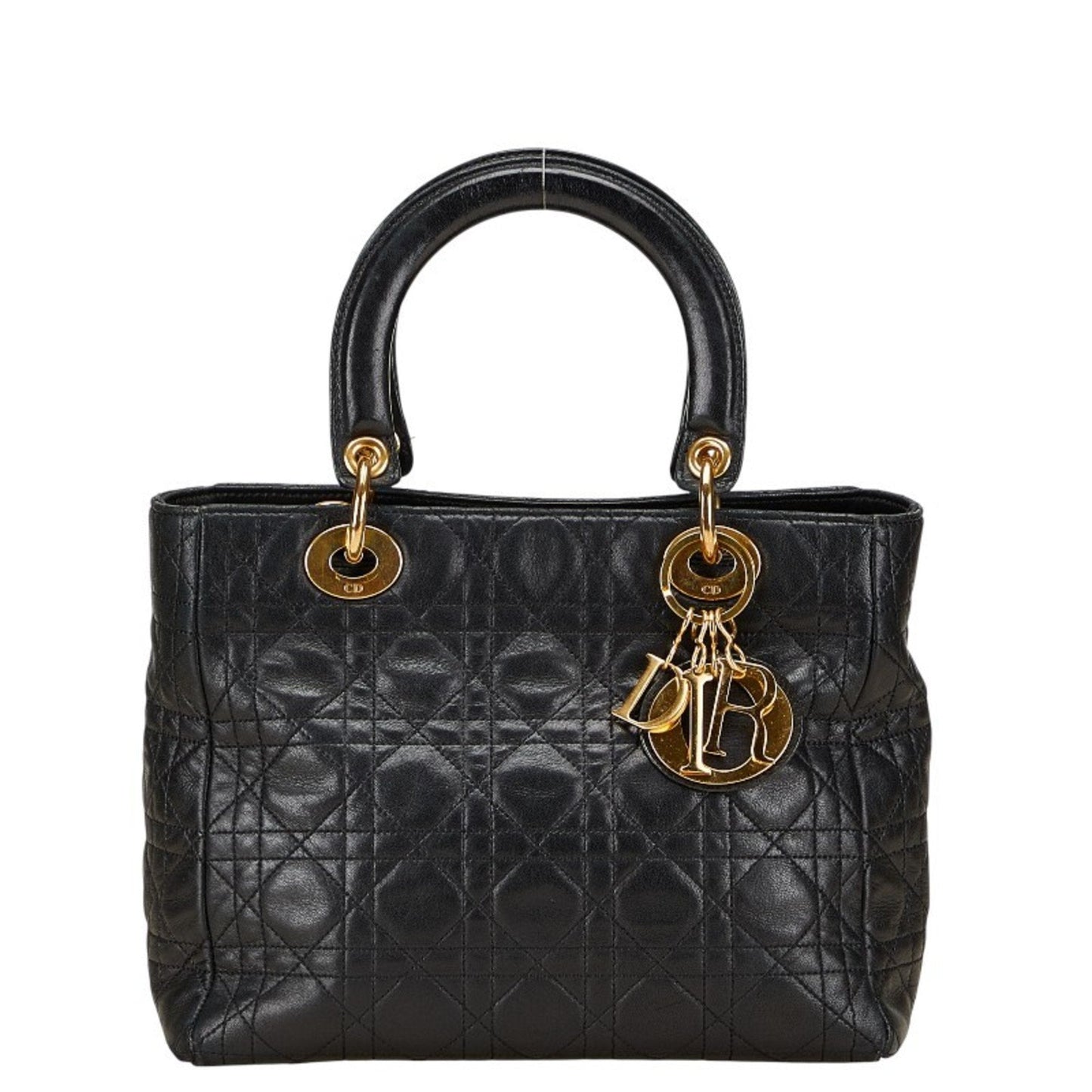 Christian Dior Lady Dior Black Leather Handbag Leather