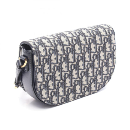 Christian Dior Beige Navy Canvas Leather Shoulder Bag