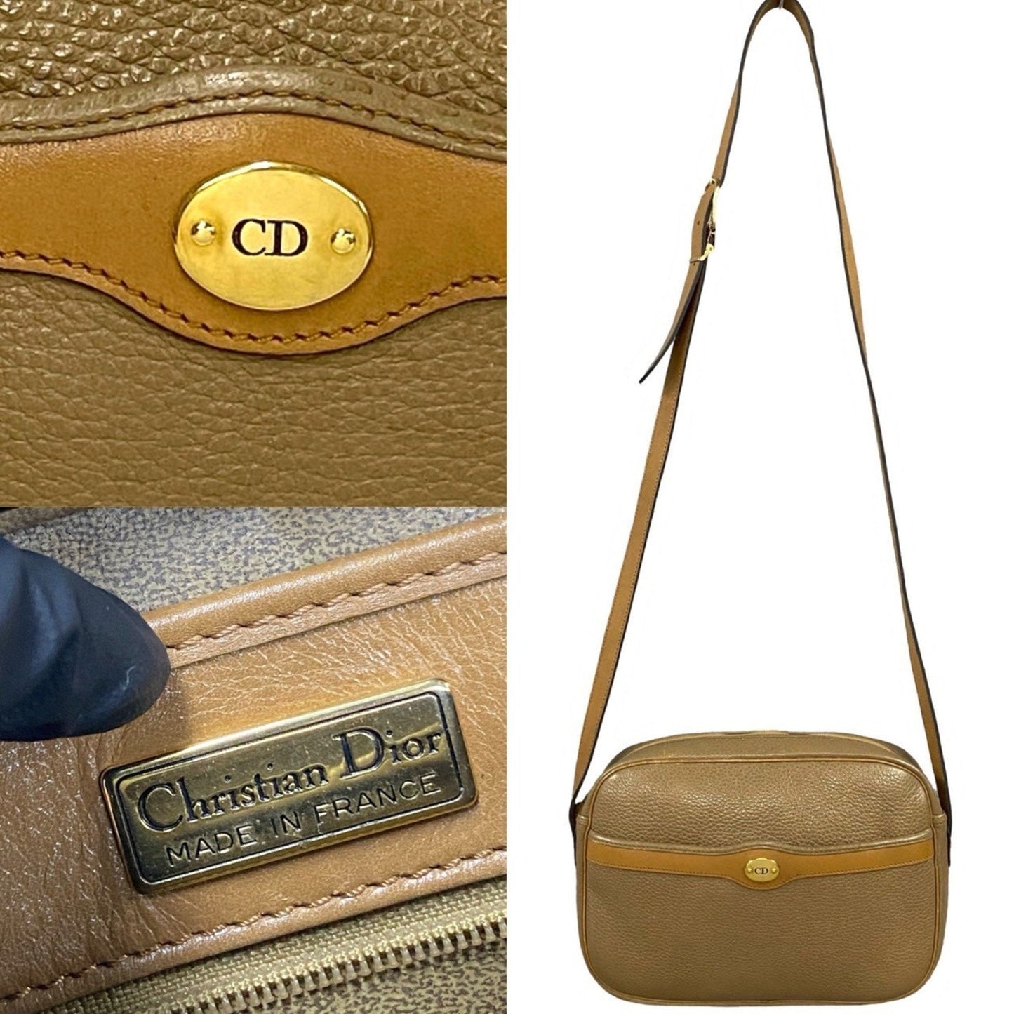 Christian Dior Beige Brown Leather Pochette Shoulder Bag