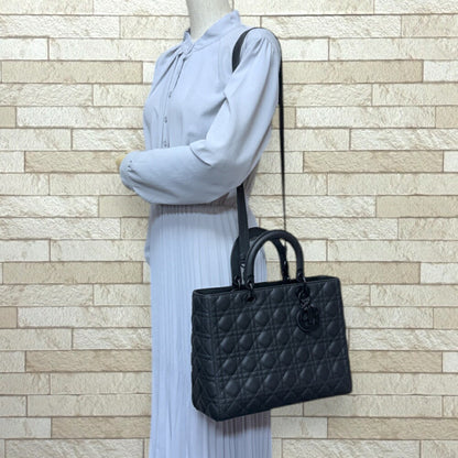 Christian Dior Lady Dior Black Leather Shoulder Bag Leather