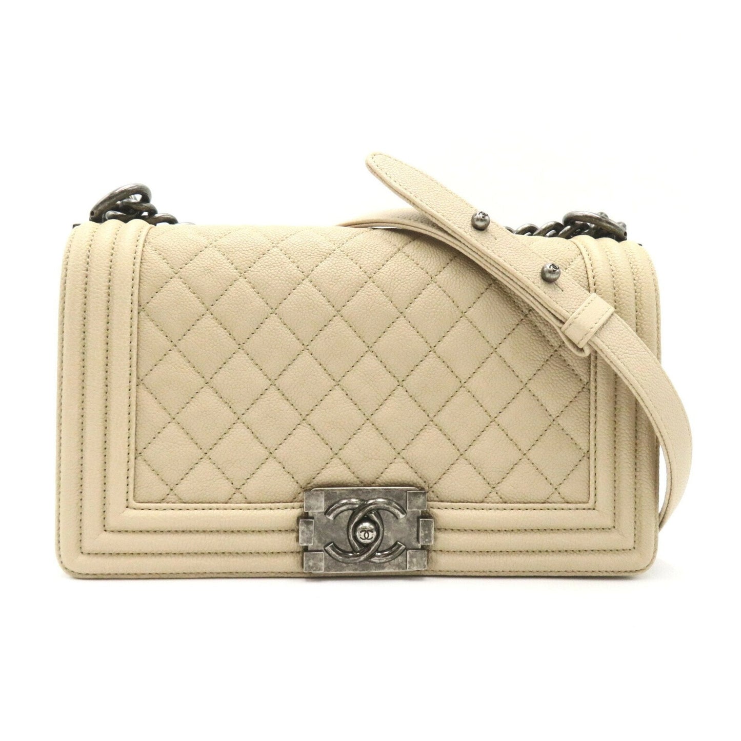 Chanel Boy Caviar Beige Chain Shoulder Bag