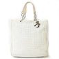 Christian Dior Lady Dior Silver White Leather Tote Bag