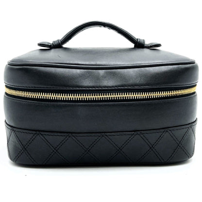 Chanel Bicolor Vanity Bag, Cosmetic Pouch, Coco Mark, Black, Lambskin, Leather, Women's