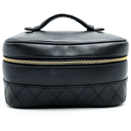 Chanel Bicolor Vanity Bag, Cosmetic Pouch, Coco Mark, Black, Lambskin, Leather, Women's