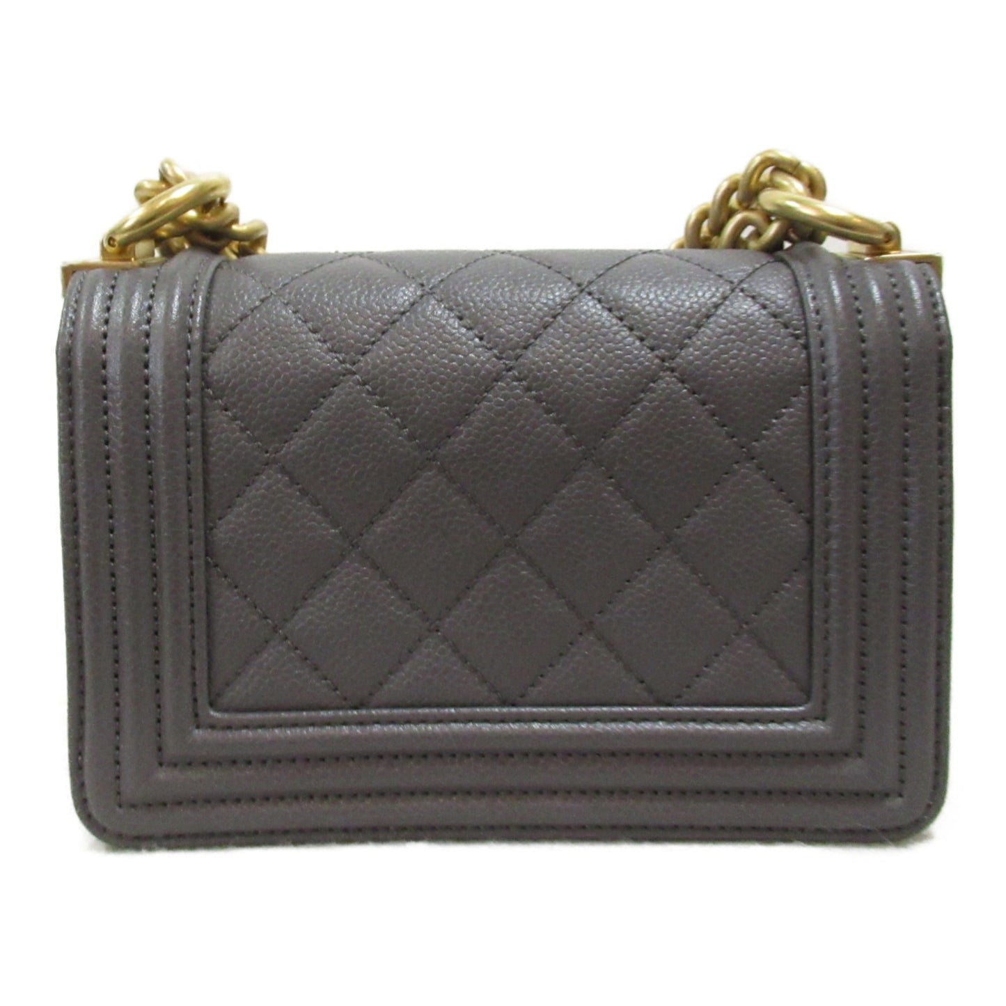 Chanel Boy Chanel Mini Chain Shoulder Bag Gray Caviar Skin (Grained Calf)
