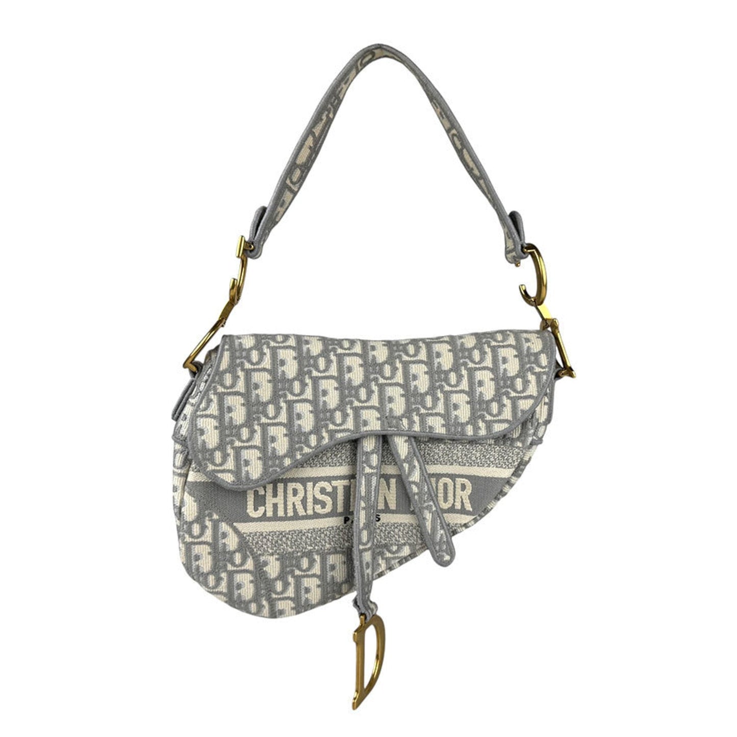 Christian Dior Gray White Canvas Saddle Bag Shoulder Bag