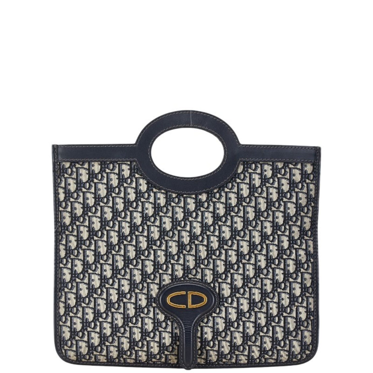 Christian Dior Beige Navy Canvas Leather Handbag Leather