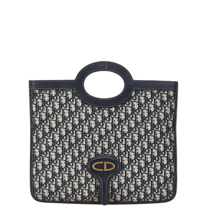 Christian Dior Beige Navy Canvas Leather Handbag Leather