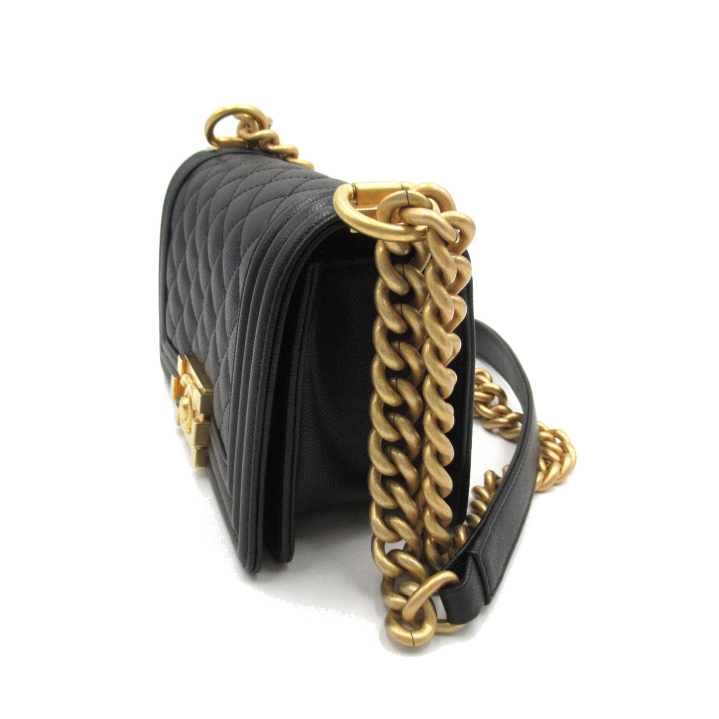 Chanel Boy Chanel ChainShoulder Black Caviar Skin (Grained Calf) A67085