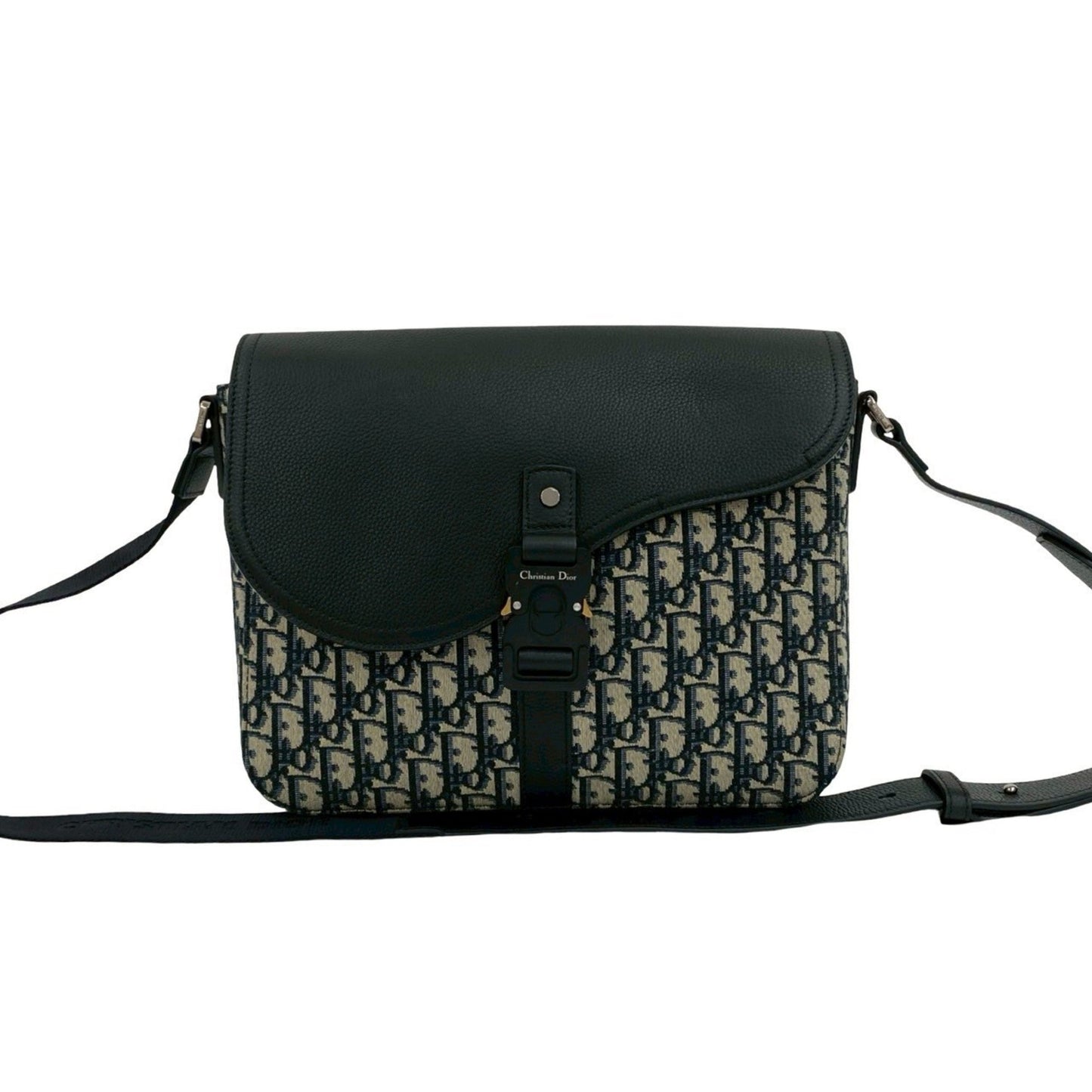 Christian Dior Black Canvas Leather Messenger Bag Shoulder Bag Leather