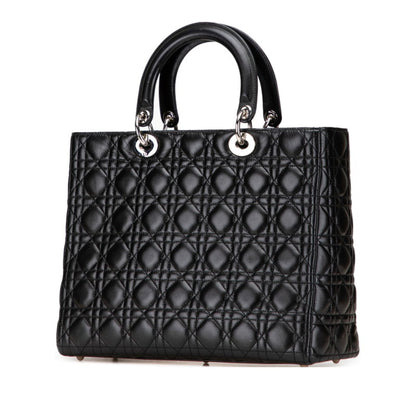 Christian Dior Lady Dior Black Leather Handbag Shoulder Bag Leather