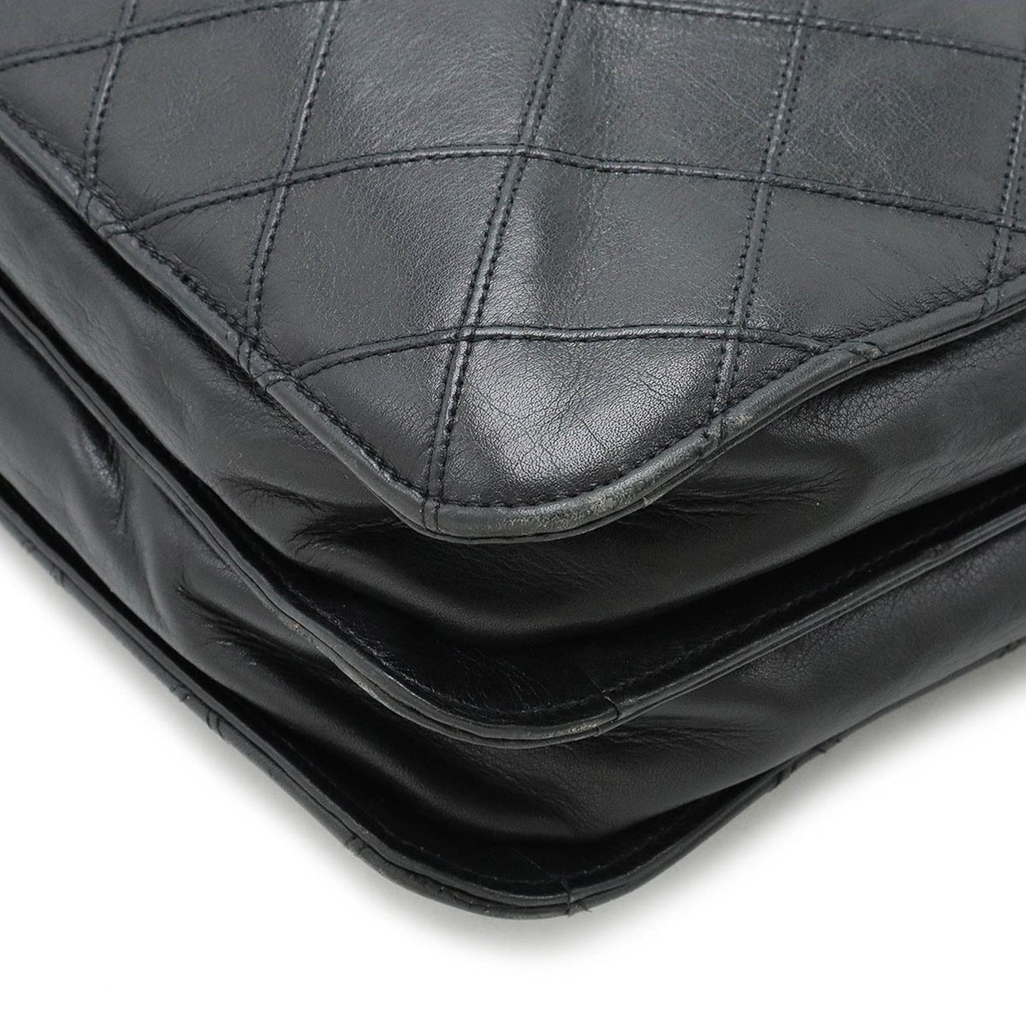 Chanel Bicolor Chain Tote Bag Shoulder Leather Black