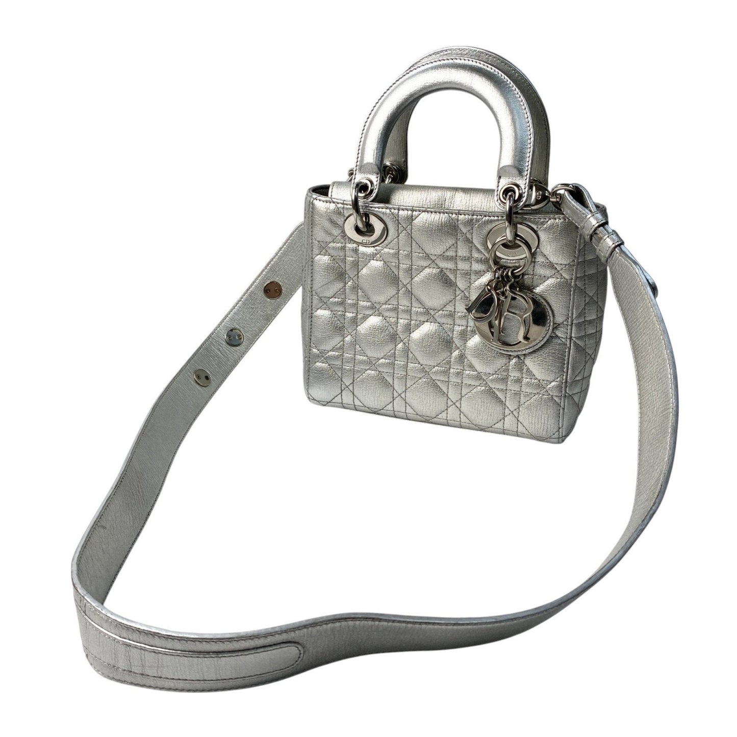 Christian Dior Silver Leather Handbag Shoulder Bag Leather