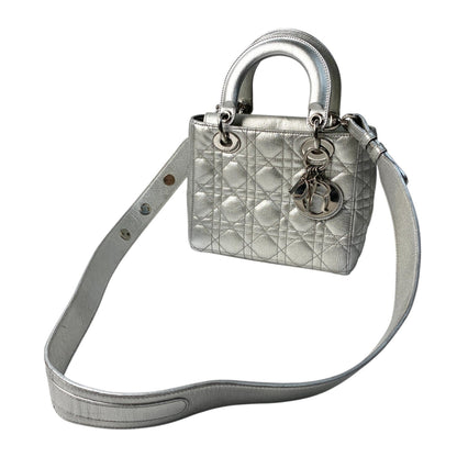 Christian Dior Silver Leather Handbag Shoulder Bag Leather