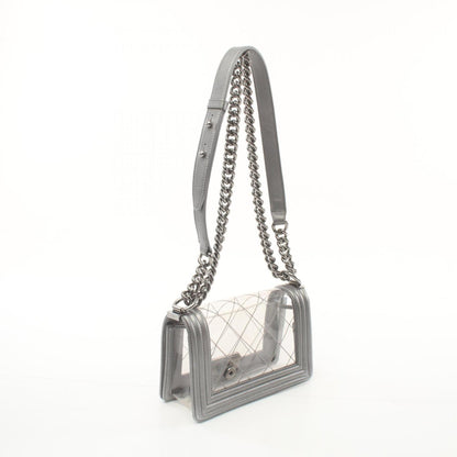 Chanel Boy Chanel Shoulder Bag Vinyl Lambskin Women's Clear Silver