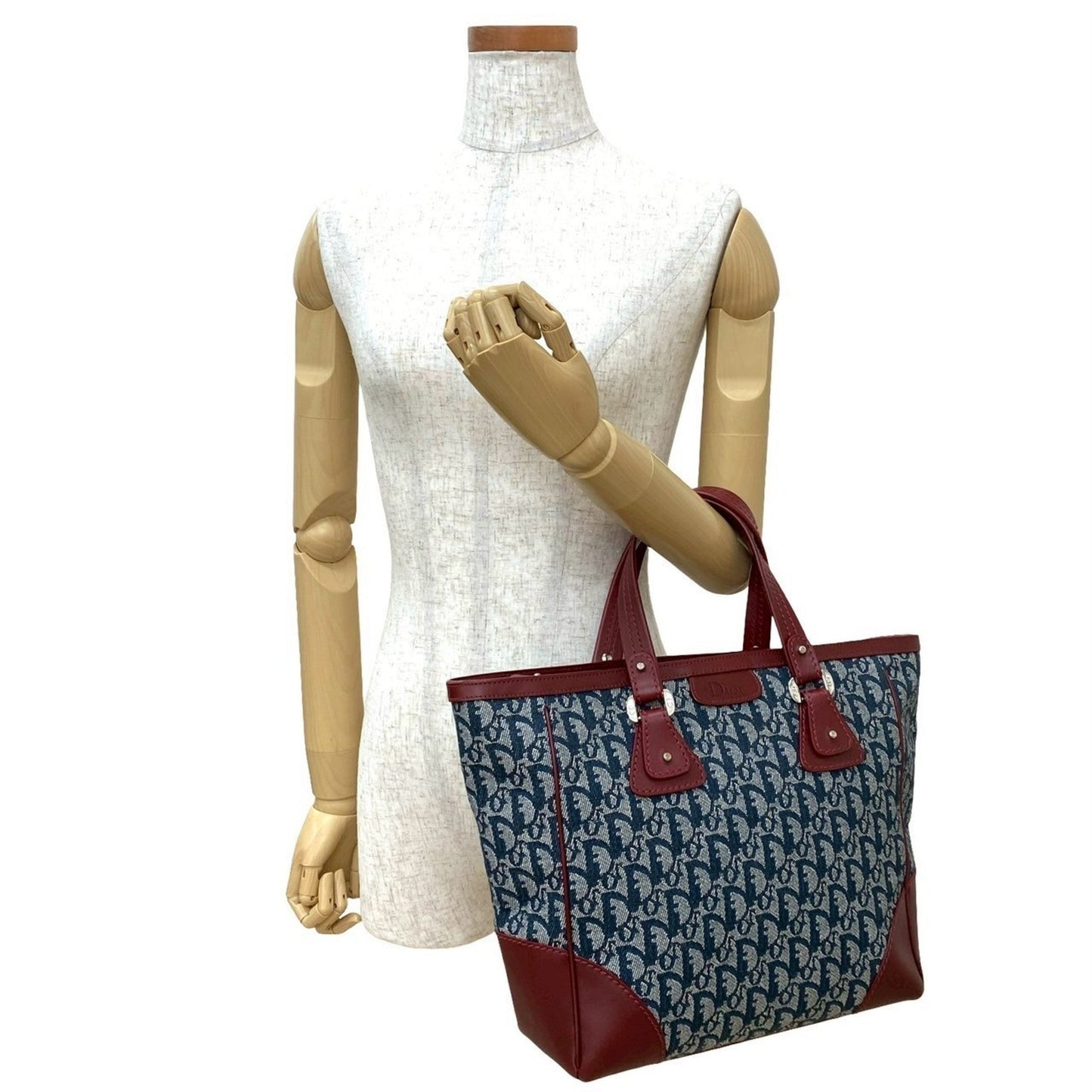 Christian Dior Navy Wine Canvas Leather Handbag Tote Bag Style 2