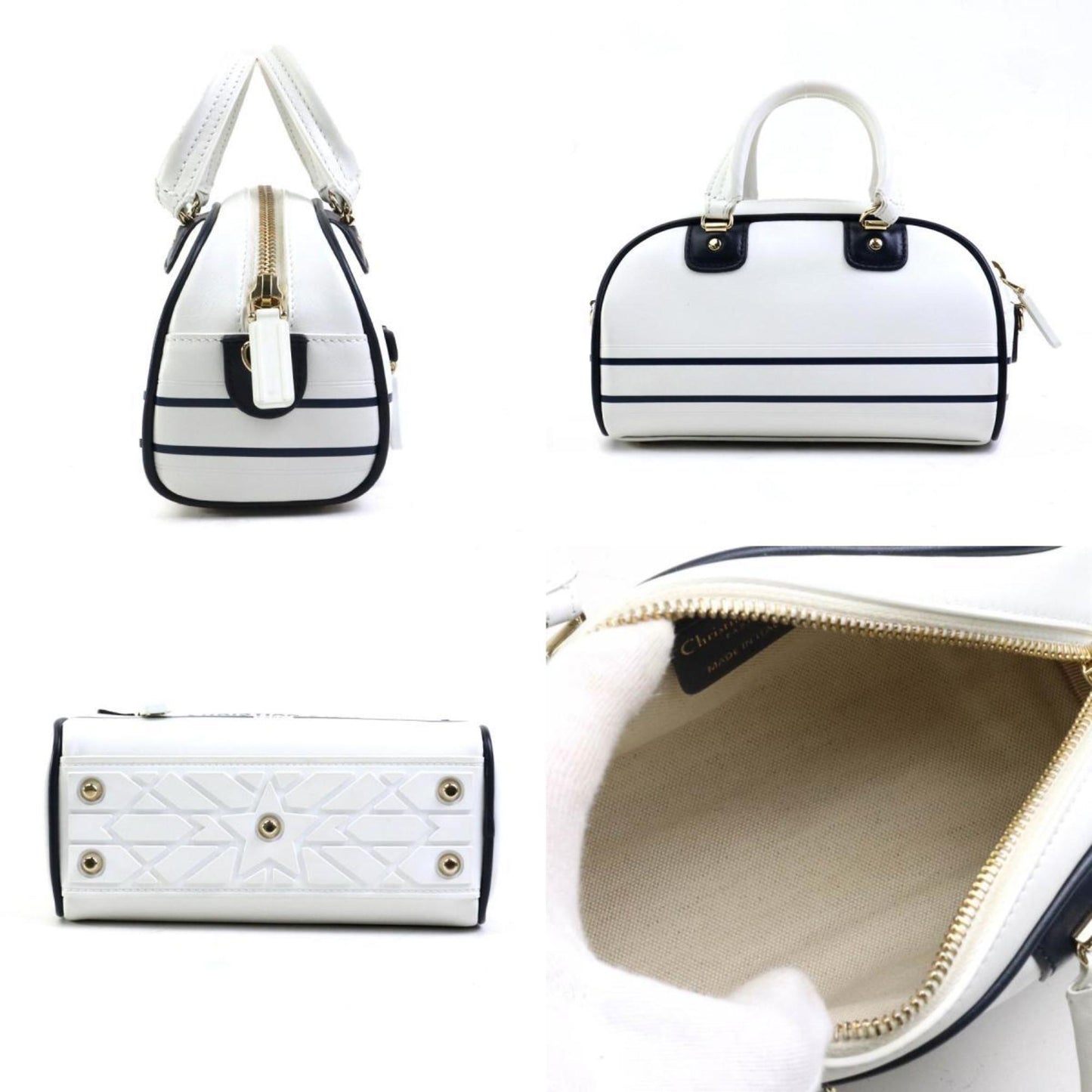 Christian Dior Navy White Leather Shoulder Bag Style 2