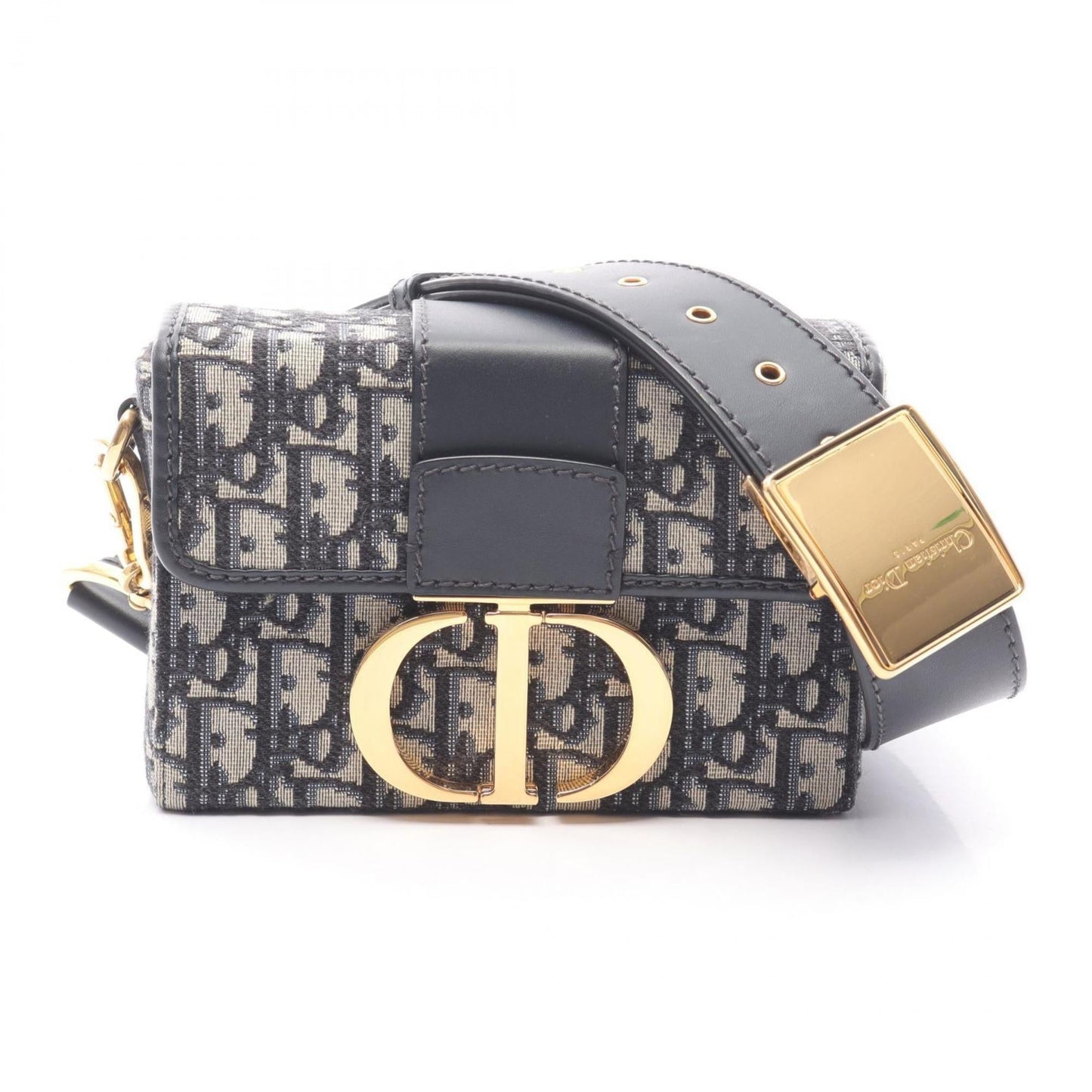 Christian Dior Beige Black Navy Canvas Leather Shoulder Bag