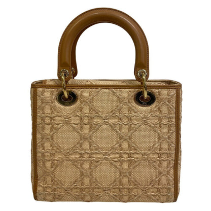 Christian Dior Beige Raffia Leather Shoulder Bag