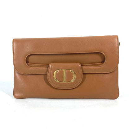 Christian Dior Brown Leather Clutch Bag Handbag Shoulder Bag