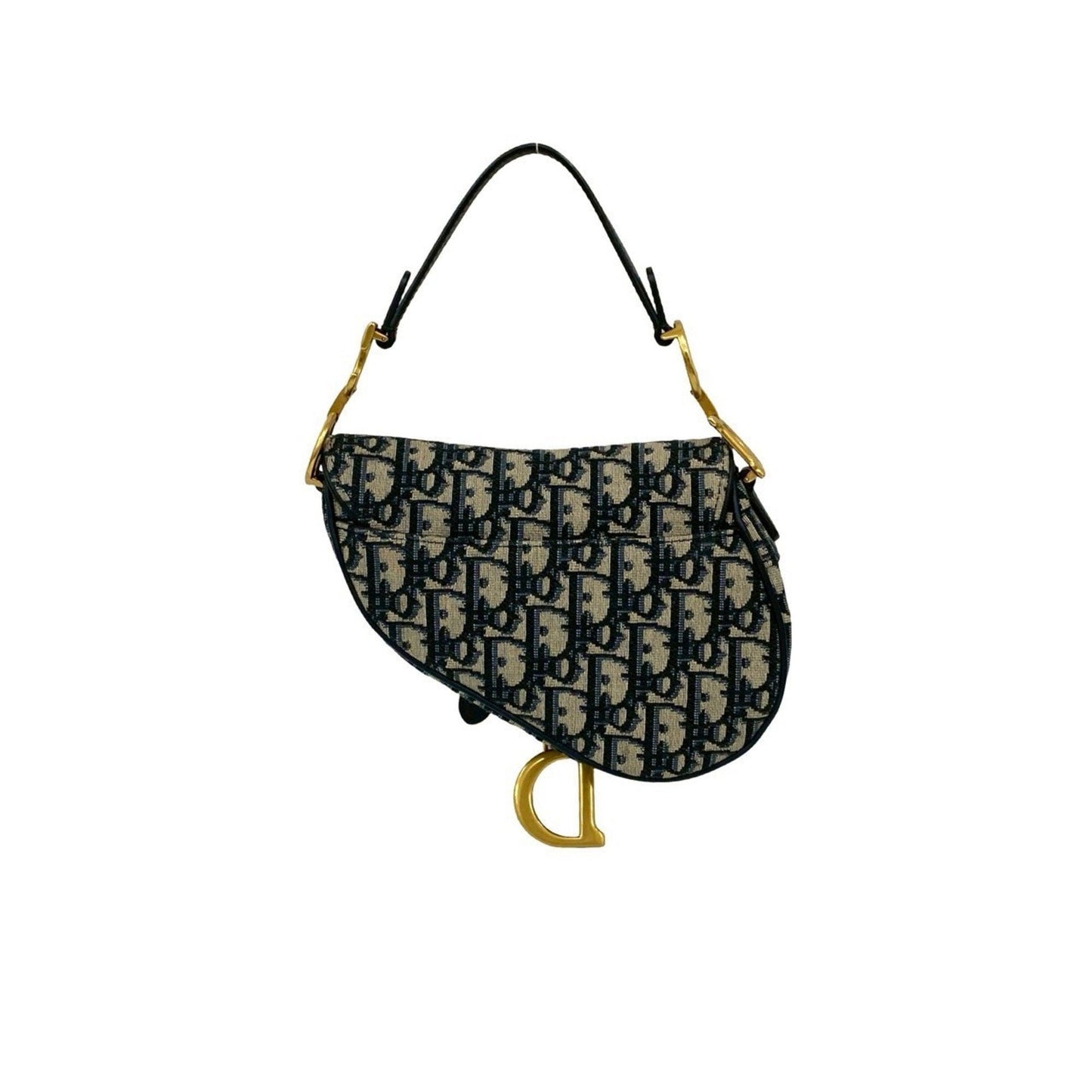 Christian Dior Navy Leather Canvas Handbag Saddle Bag Shoulder Bag