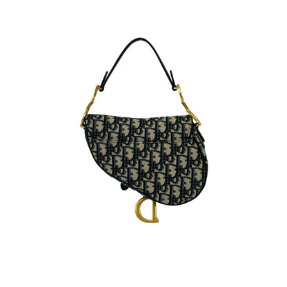 Christian Dior Navy Leather Canvas Handbag Saddle Bag Shoulder Bag