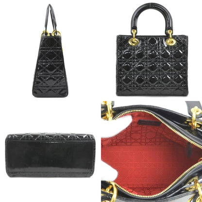 Christian Dior Black Patent Leather Handbag Shoulder Bag Leather