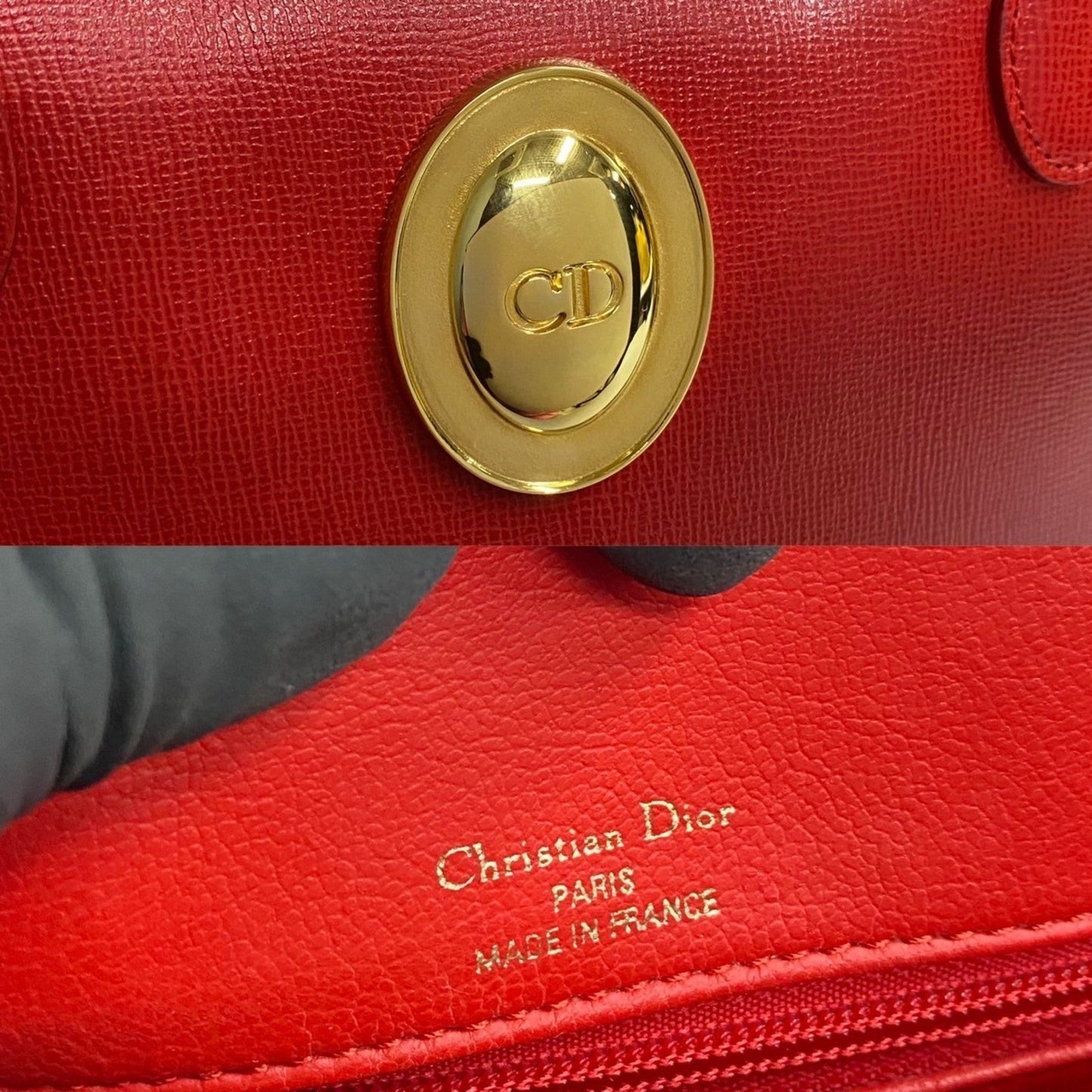 Christian Dior Red Color Leather Shoulder Bag Tote Bag