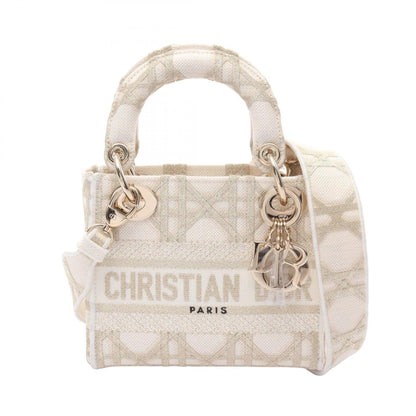 Christian Dior Gold White Canvas Handbag Canvas