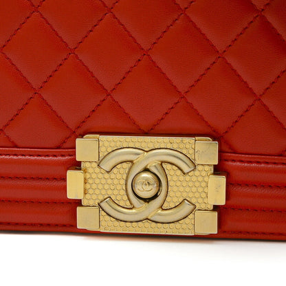 Chanel Boy Chain Shoulder Bag Lambskin Red A67086