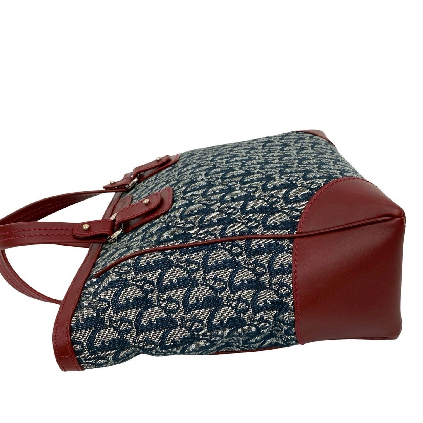 Christian Dior Navy Wine Canvas Leather Handbag Tote Bag Style 2