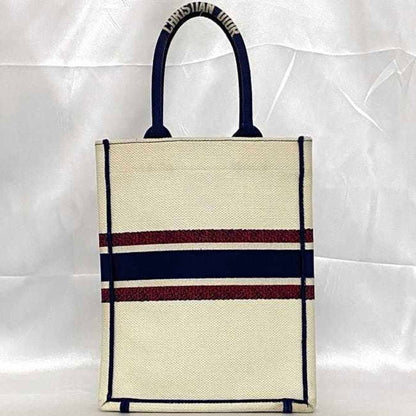 Christian Dior Navy Red Color White Canvas Handbag