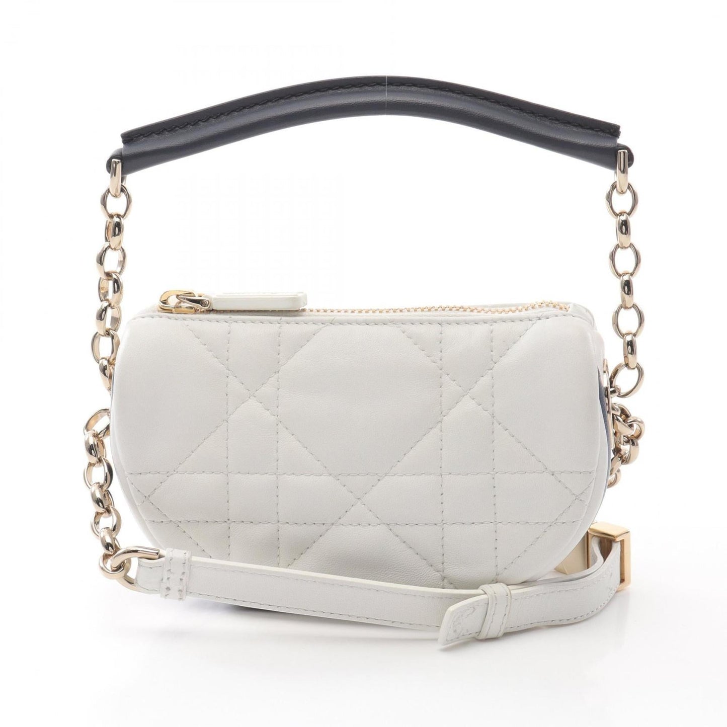 Christian Dior Navy White Leather Shoulder Bag Leather