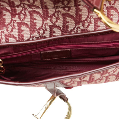Christian Dior Bordeaux Red Color Canvas Leather Handbag