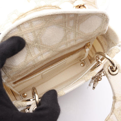 Christian Dior Gold White Canvas Handbag Canvas