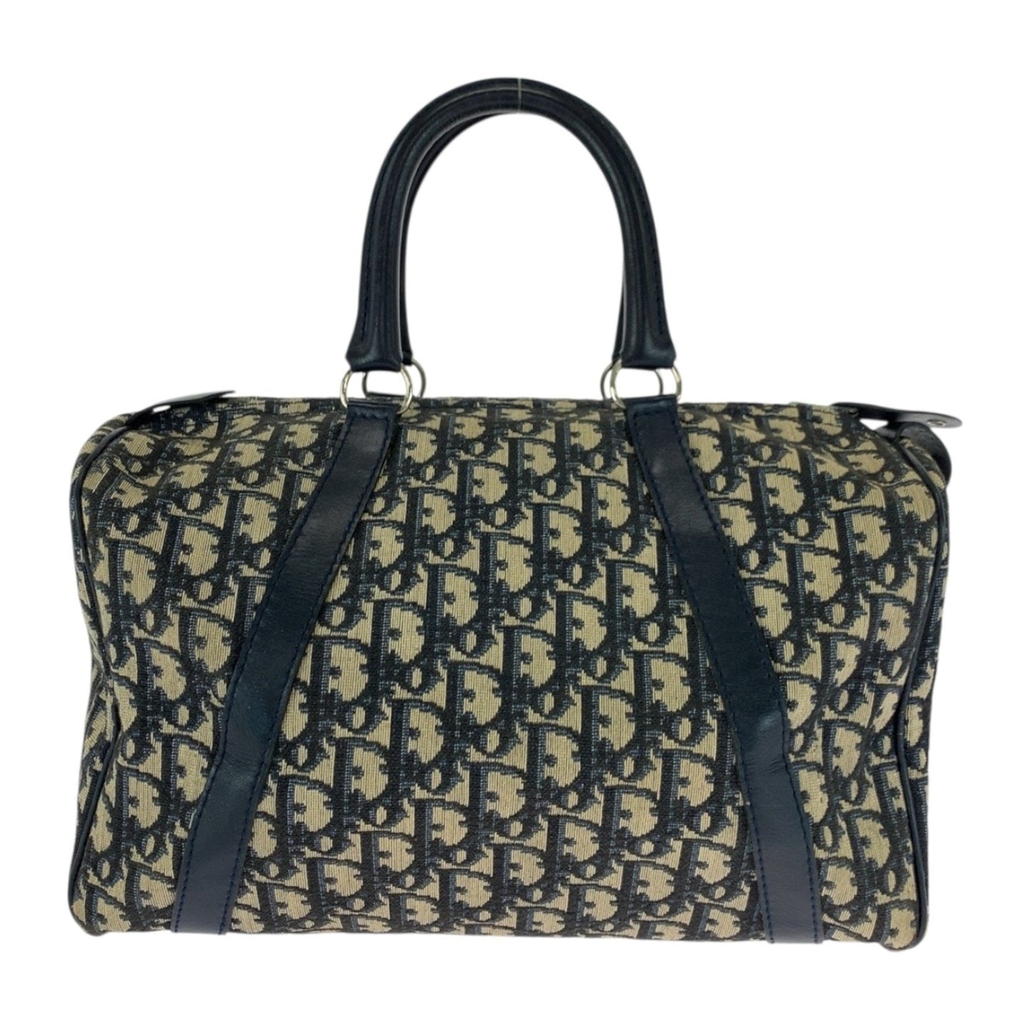 Christian Dior Ivory Navy Canvas Boston Bag Handbag
