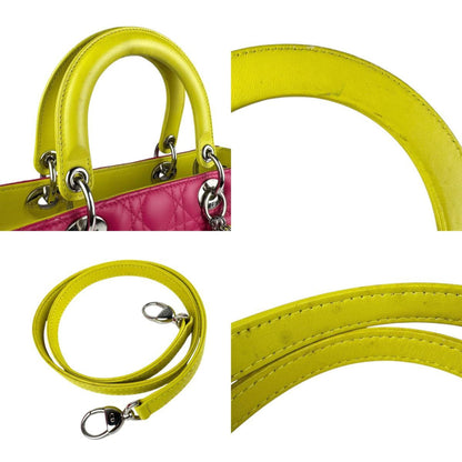 Christian Dior Blue Pink Yellow Leather Handbag Shoulder Bag Leather