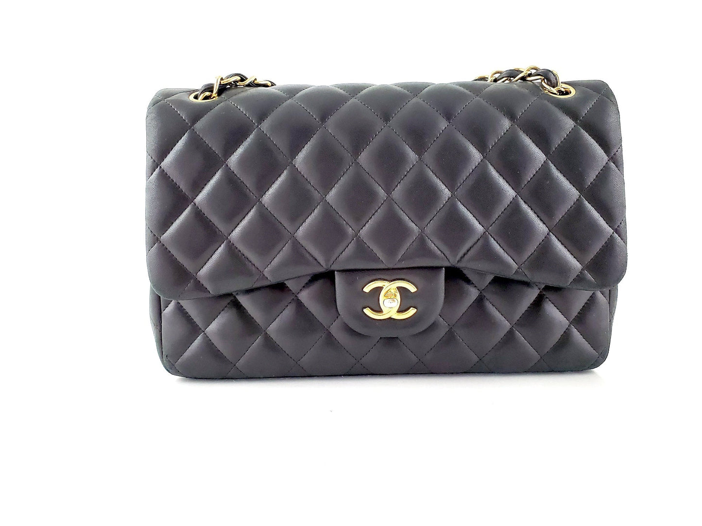 CHANEL Lambskin Quilted Gold Hardware Jumbo Classic Double Flap Bag