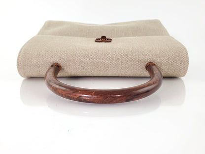 CHANEL Kelly Wood Canvas Top Handle Bag