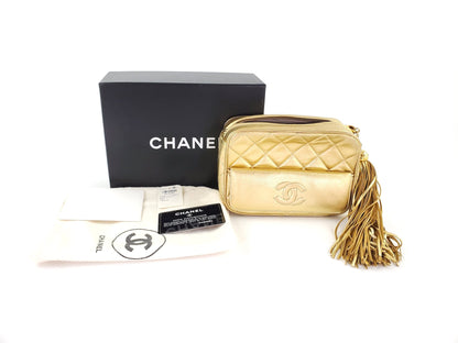 Chanel Quilted Gold CC Camera Tassel Shoulder Bag
