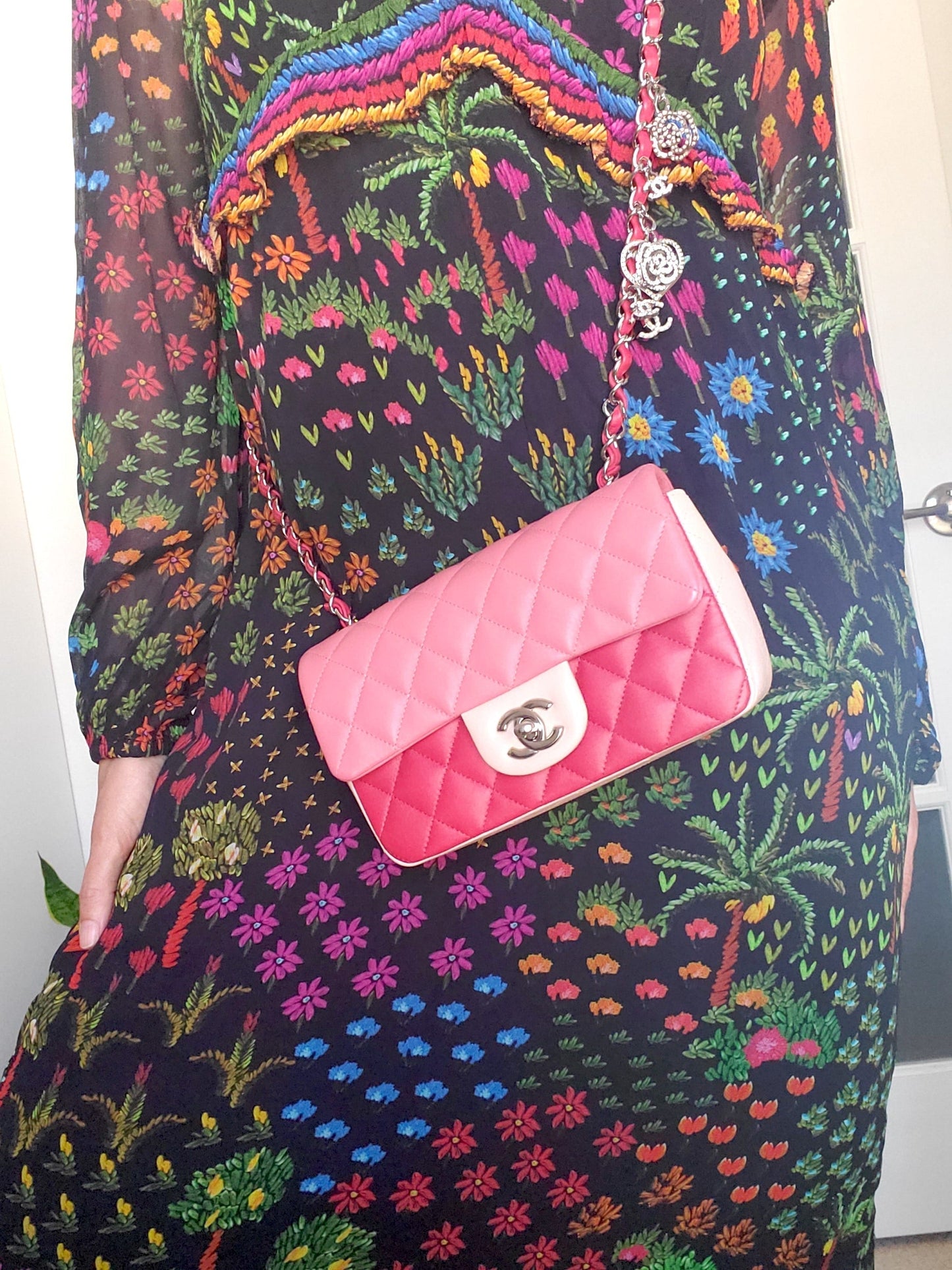 CHANEL Rectangular Mini Valentine Charm Tri-color Pink Flap Bag