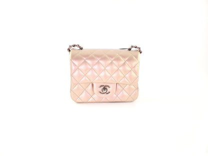 New CHANEL Square Mini 2021 Iridescent Pink Calfskin Leather Bag