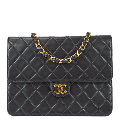 Chanel Black Lambskin Medium Half Flap Shoulder Bag