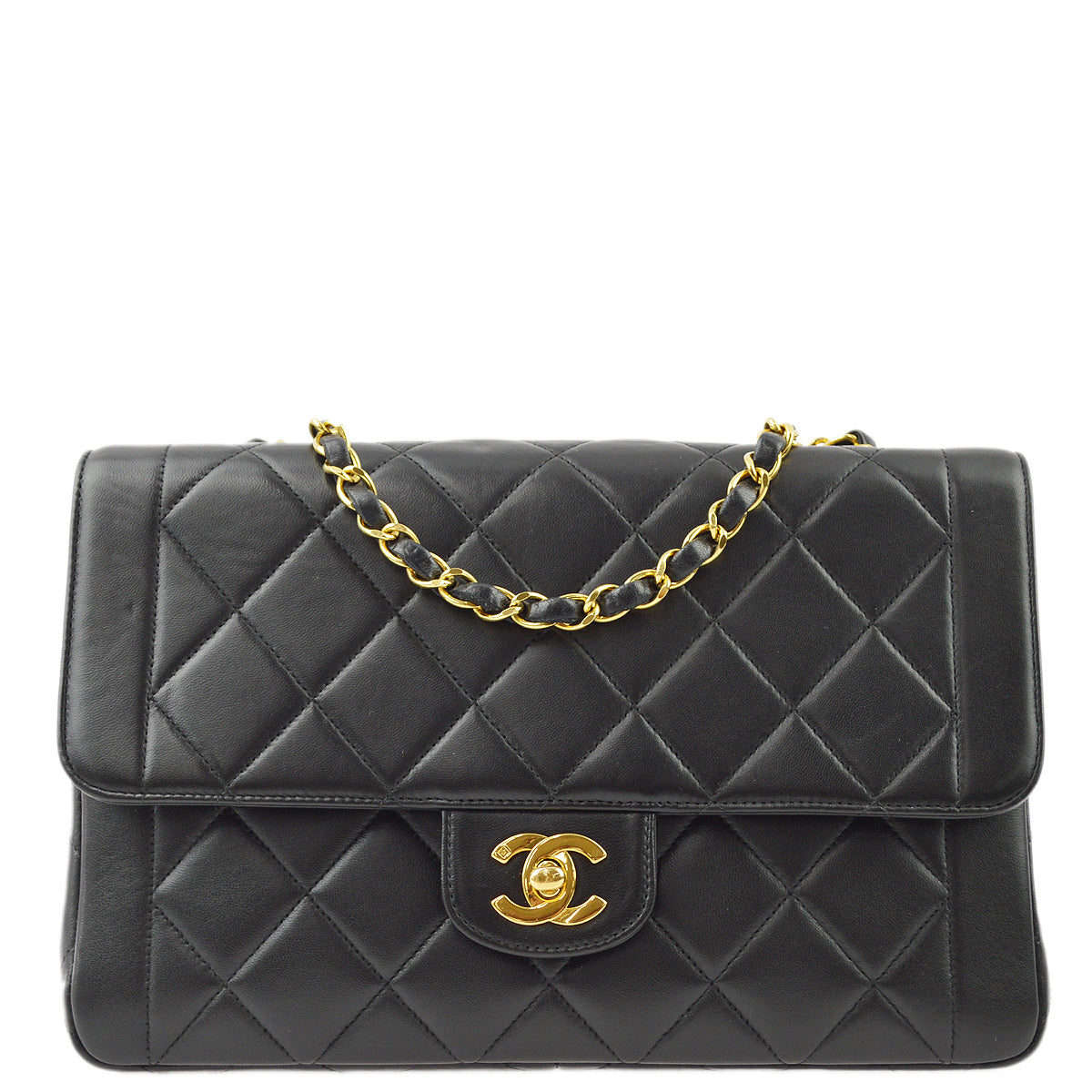 Chanel Black Lambskin Double Chain Shoulder Bag