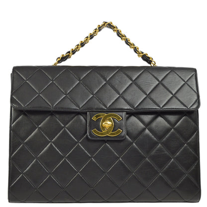 Chanel Black Lambskin Briefcase Business Handbag