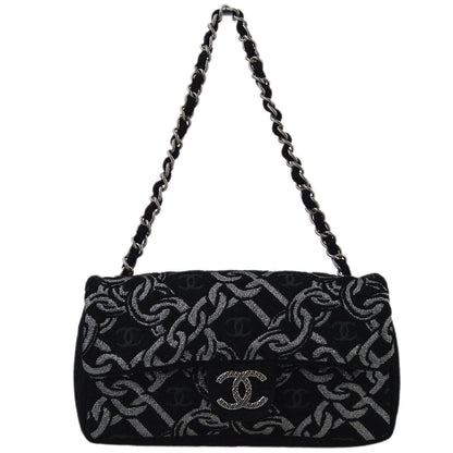 Chanel Black Canvas Classic Single Flap Chain Handbag