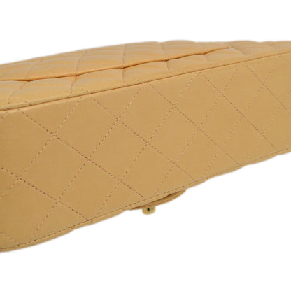 Chanel Beige Lambskin Medium Classic Double Flap Shoulder Bag