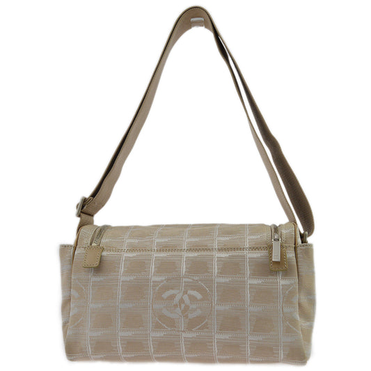 Chanel Beige Jacquard Nylon Travel Line Shoulder Bag