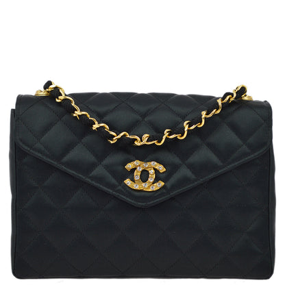 Chanel Black Satin Rhinestone Chain Shoulder Bag